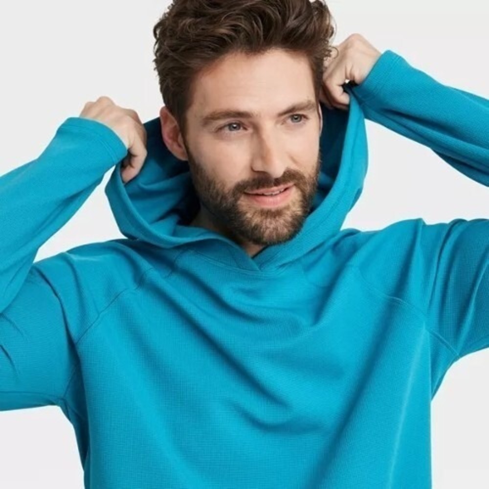 Mens Blue Heavy Waffle Hooded Sweatshirt Size XL - All In Motion